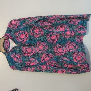 Skirt Sports Floral Quarter Zip Long Sleeve Mock Neck Athletic Warm Up Top Large